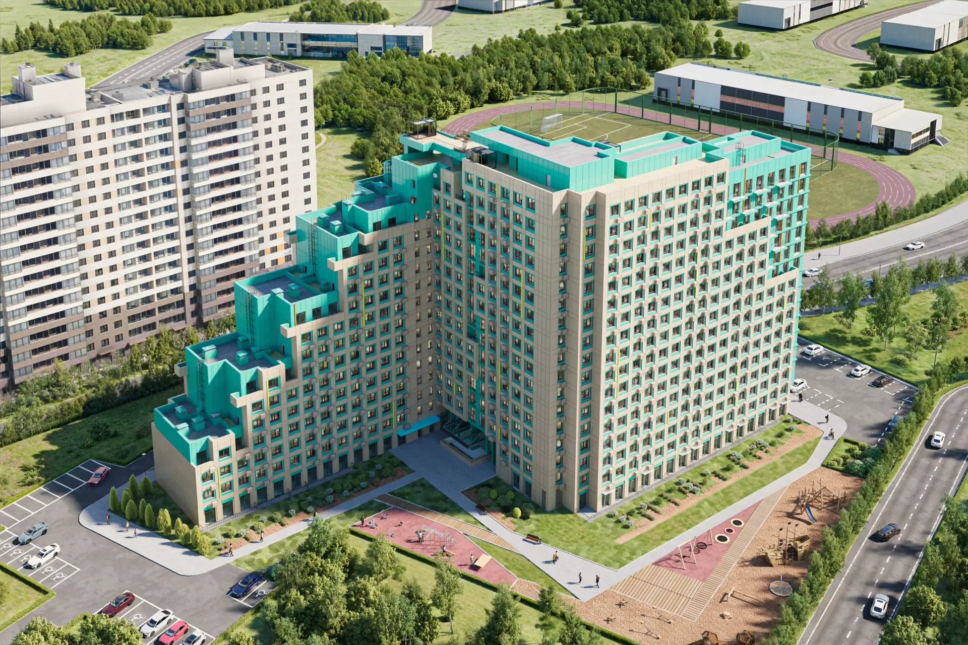 Нестандартная конфигурация здания жилого комплекса комфорт-класса